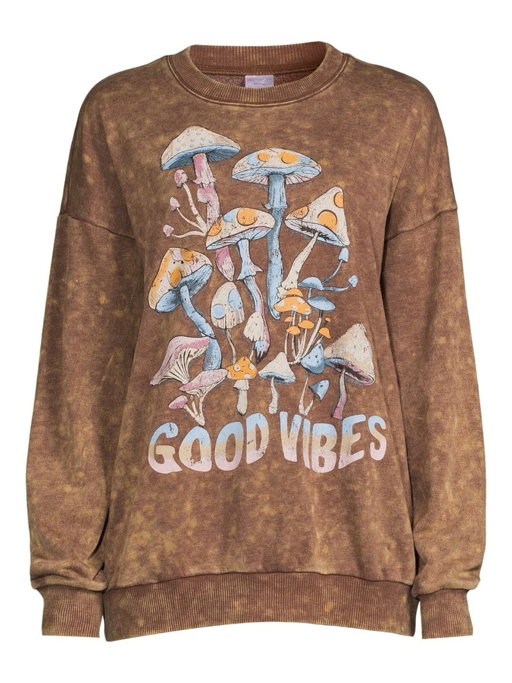 No Boundaries Brown Mushroom "Good Vibes" Graphic Sweatshirt